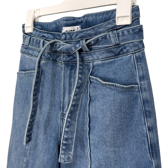 PAIGE Wide Leg Frankie Inset Belted Cropped Blue Bristol Jeans Women’s size 25 - Picture 4 of 14